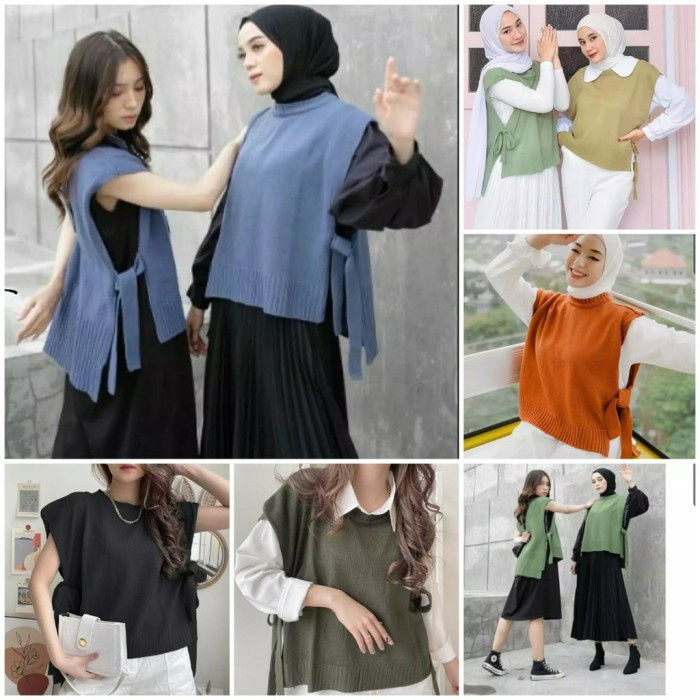 VEST Rompi Rajut Tali /Rompi Wanita Korea / Andien Outer Rajut Kekinian / Ootd hijab korean style