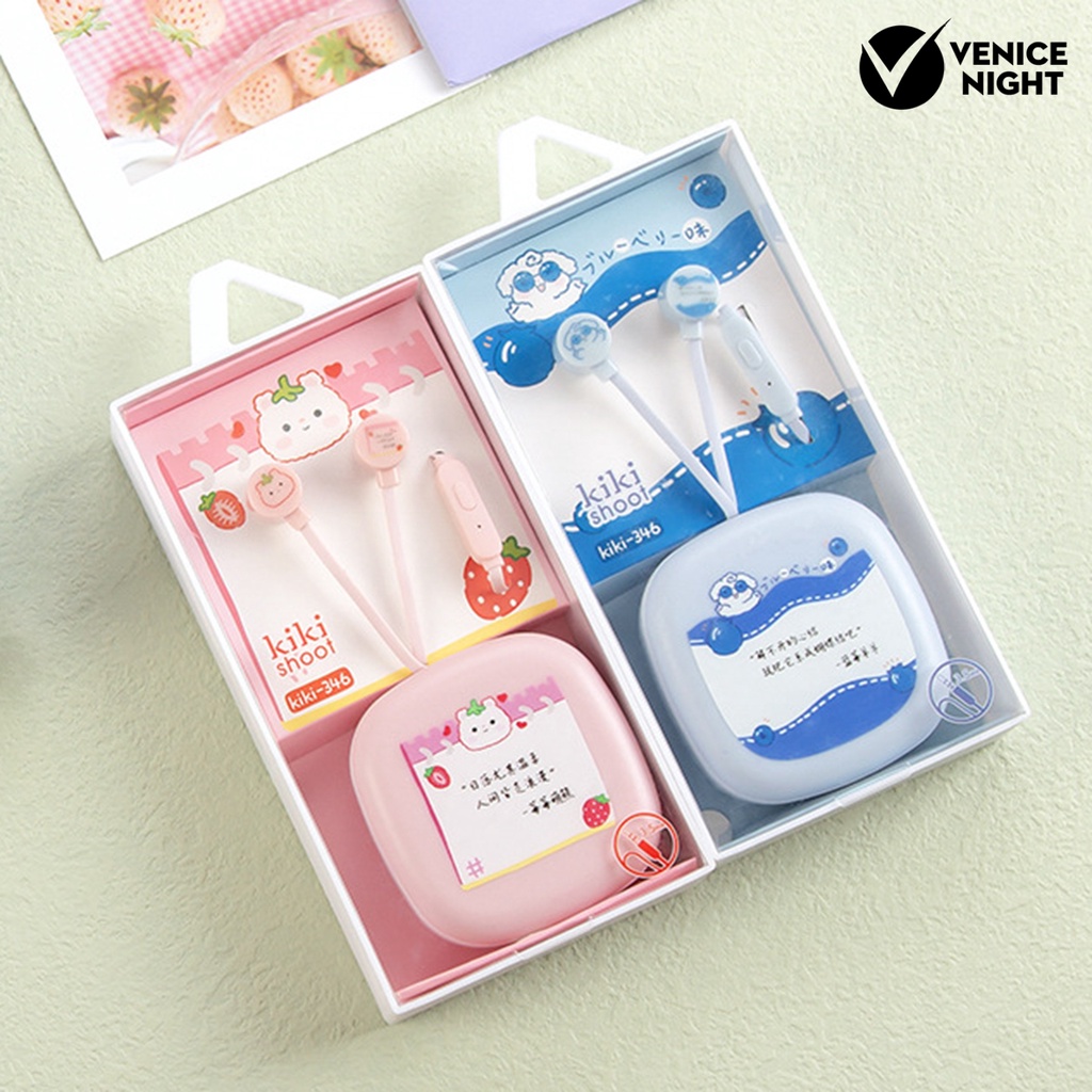 (VNEP) (Berkabel) Earbud High Fidelity Mega Bass Girls Cute 3.5mm Earphone Olahraga Musik dengan Aksesori Audio Mikrofon