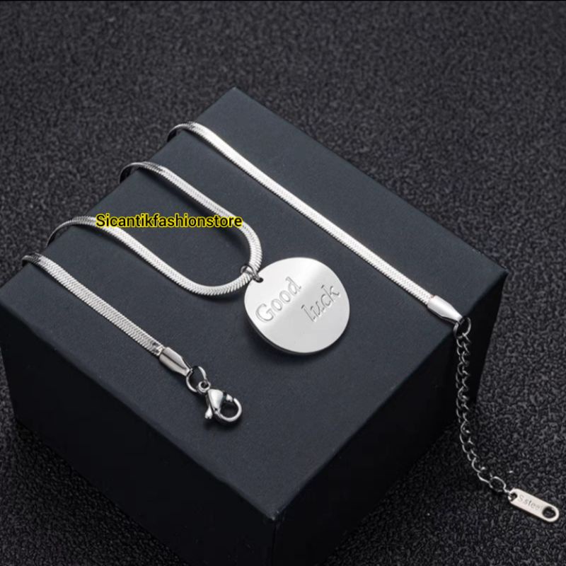 KALUNG TITANIUM WANITA PRIA TRENDING KALUNG PIPIH LIONTIN GOOD LUCKK  SILVER ASLI TITANIUM ANTI KARAT SELAMANYA KALUNG TITANIUM FASHION STYLE WANITA PRIA KALUNG PERAK SILVER LAPIS EMAS PUTIH 925
