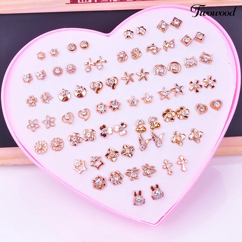 36 Pasang / Set Anting Stud Bentuk Kartun Warna-Warni Bahan Stainless Untuk Wanita