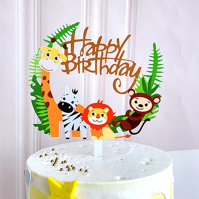 TOPPER KUE DESAIN JUNGLE ZOO AKRILIK /TOPPER 3D ANIMASI