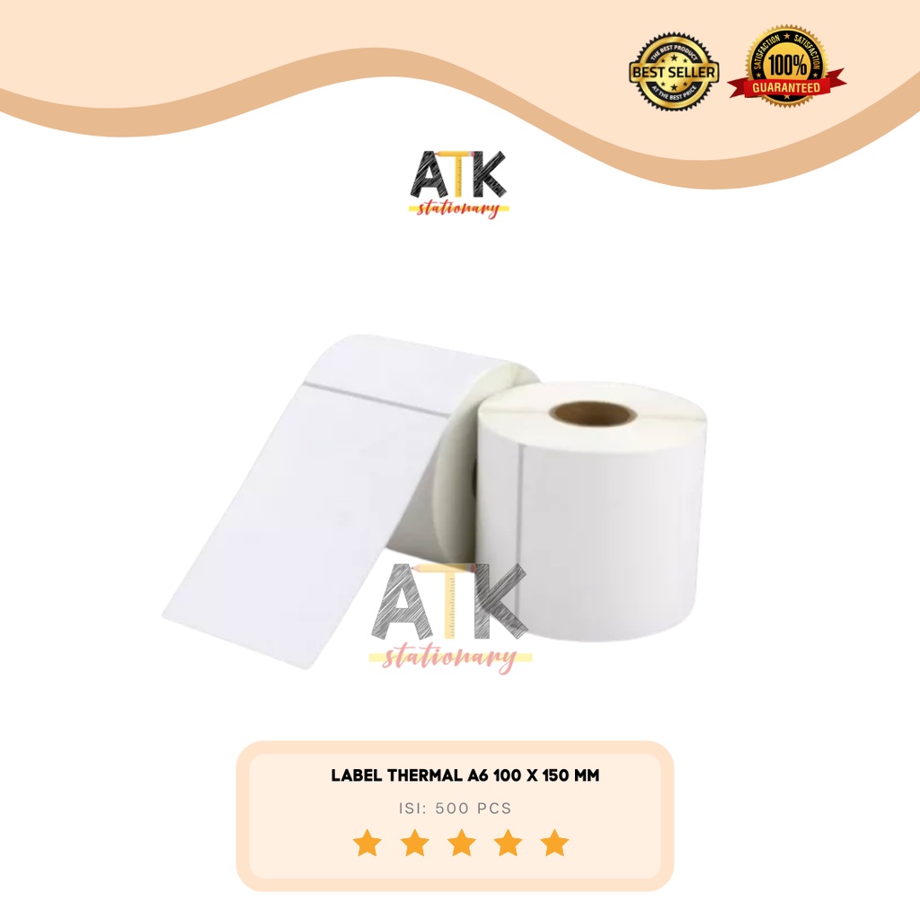 

Kertas Thermal Label Barcode 100 x 150 mm ukuran A6 isi 500pcs atk