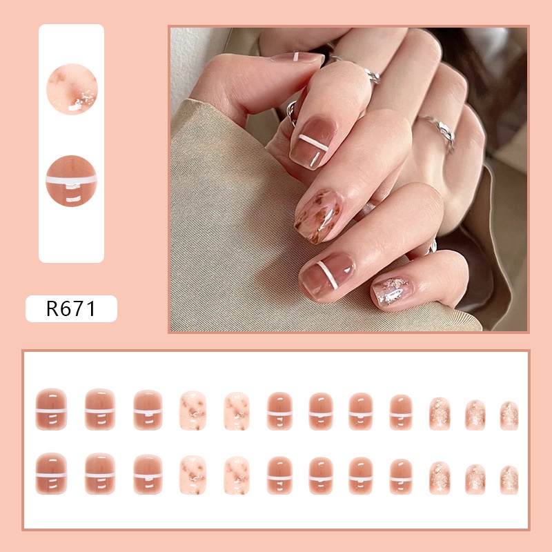 24pcs / box Kuku Palsu Kotak Warna Merah Teh Untuk Nail Art R671