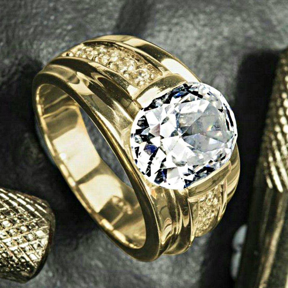 Cincin Kawin Baja Titanium Emas 18K Kristal Berlian Aksesoris Perhiasan Fashion Pria Wanita Gold Rings