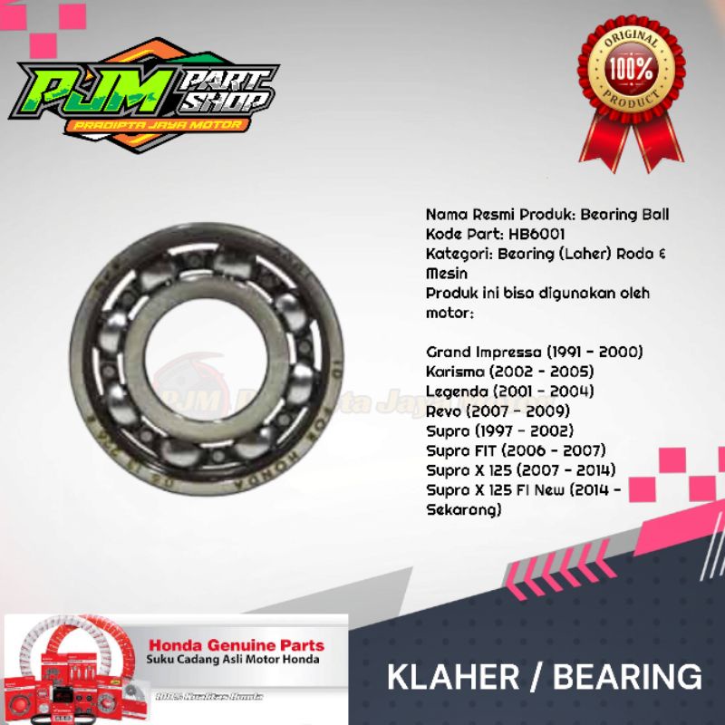 Bearing Klaher Laher 6001 ORI Original AHM - HB6001