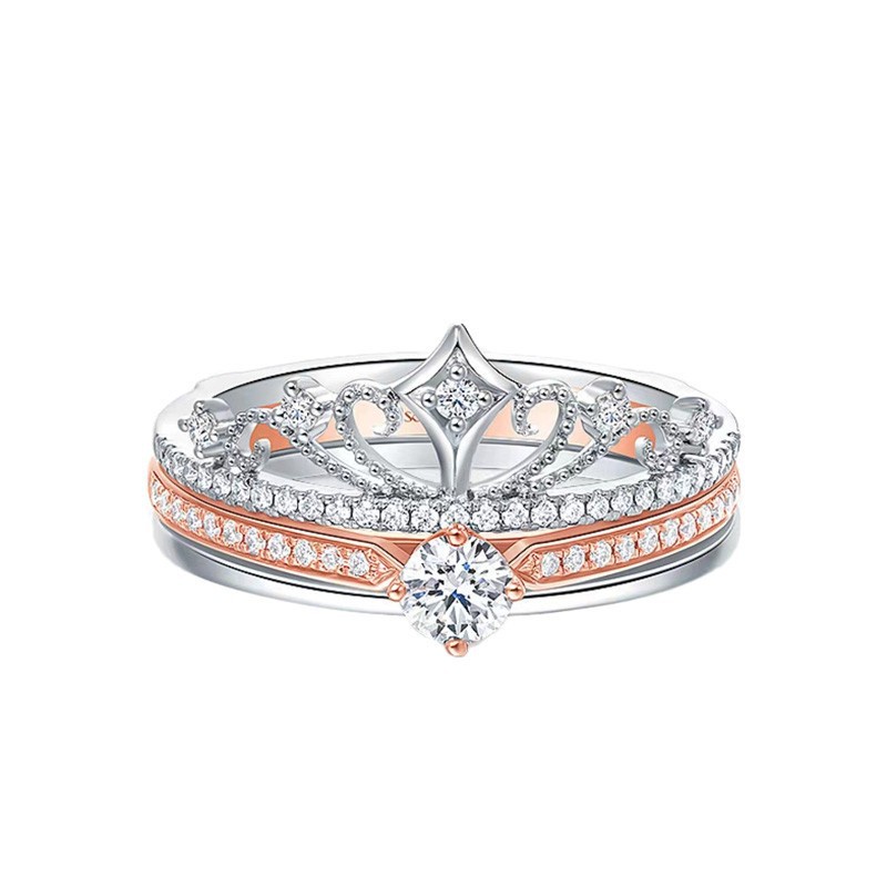 2in1 Cincin Model Terbuka Bahan Sterling Silver 925 Desain Mahkota + Cubic Zirconia Adjustable Untuk Wanita