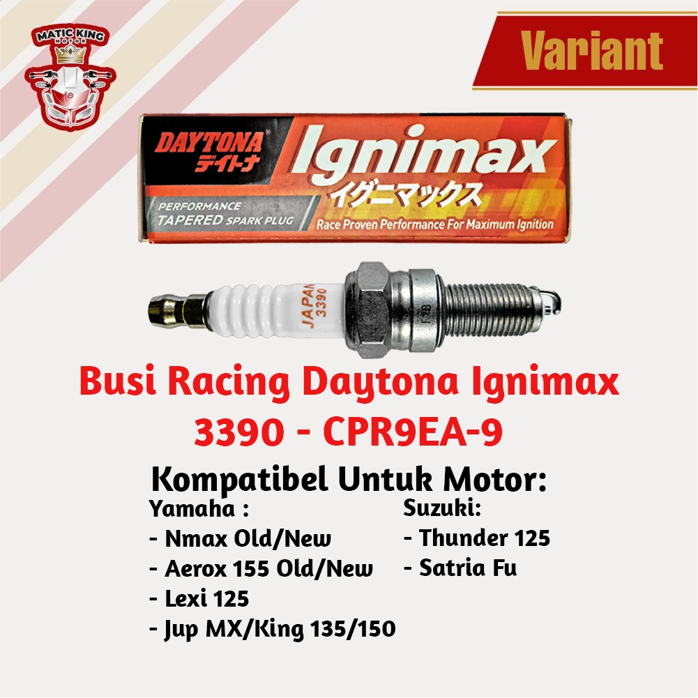 Busi Racing Mio Sporty Smile Grand Supra X Lama Fit New Jupiter Z Vega ZR M3 S Z X-Ride Fino Freego Smash Skywave drive Shogun Spin Gear Fazzio 100 125 DAYTONA IGNIMAX 3391