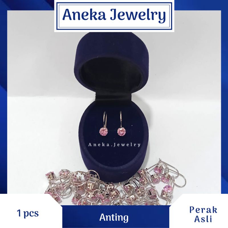 Anting Desi Mata Pink, Perak 925, Sepuh Emas Kuning