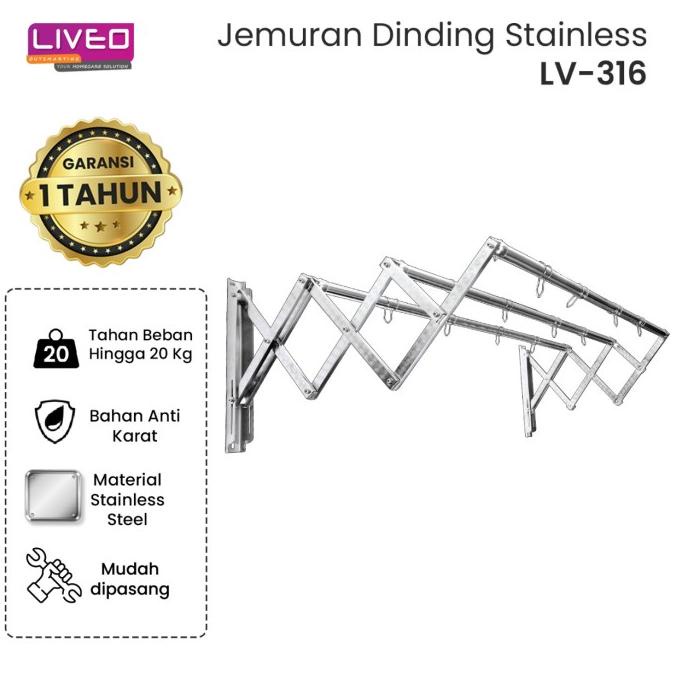Jemuran Dinding Baju Stainless Steel Liveo LV316 Jemuran Lipat Gantung