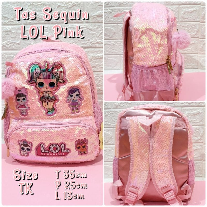 Tas Sekolah Ransel Sequin Unicorn dan LOL cocok untuk Anak SD dan TK Good Quality Bahan Tebal Import