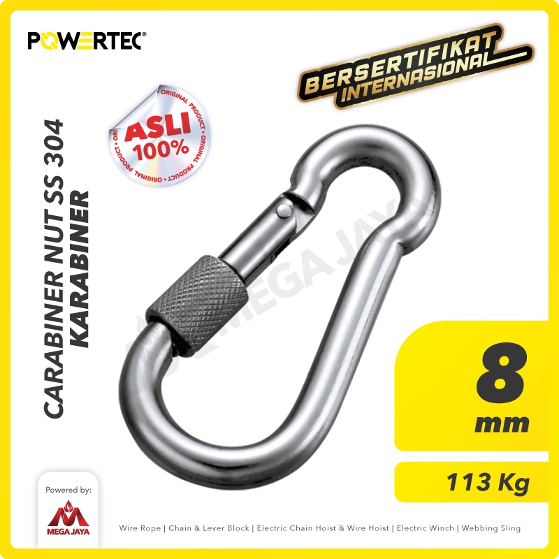 POWERTEC Carabiner / Karabiner Nut SS 304 8 mm