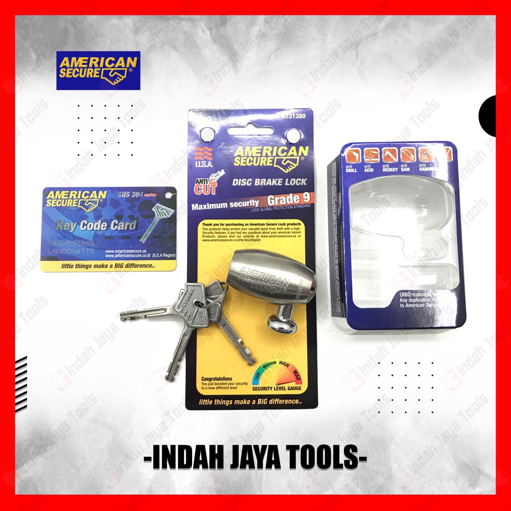 AMERICAN SECURE Kunci Cakram Motor Gembok Cakram Anti Maling Piringan
