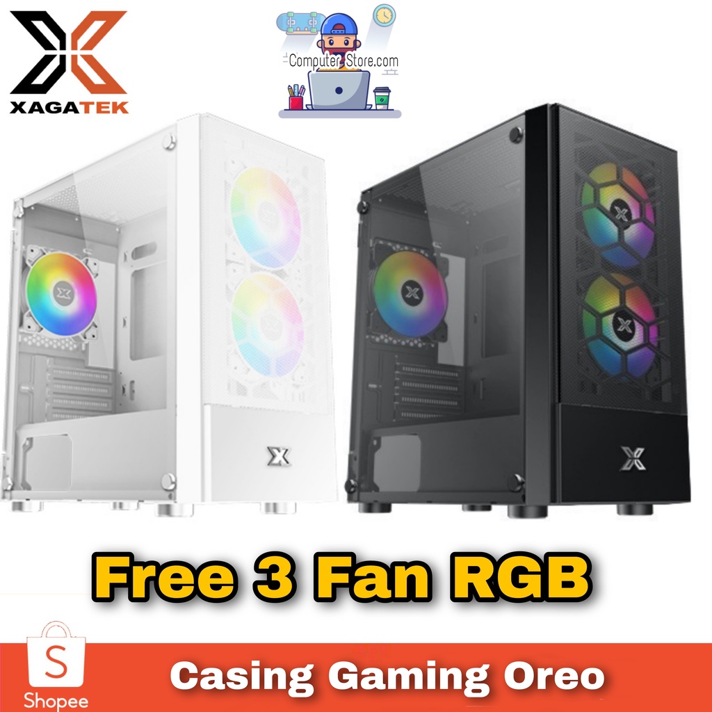 Casing Gaming OREO Xagatex Free Fan 3 RGB Micro M-ATX MAtx Case PC Tempered Glass