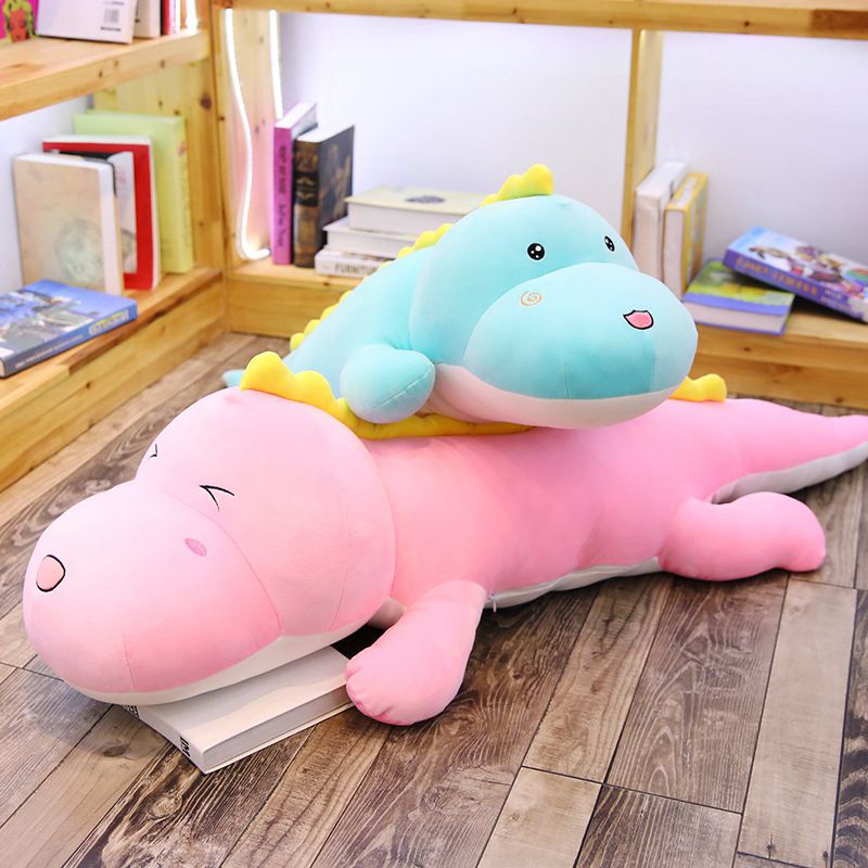 Boneka Guling Dinosaurus Ukuran 60cm dan 80cm Bahan Plush Yelvo Boneka Guling Karakter Hewan Dino Berlabel SNI Hadiah Ulang Tahun