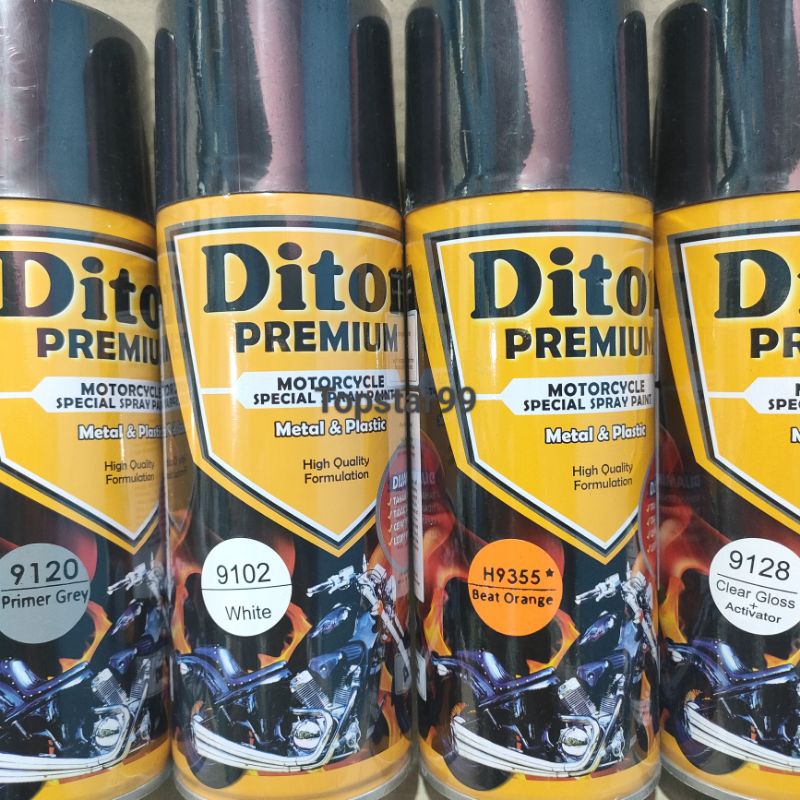 Pilok Cat Diton Premium Paket Komplit 4 Kaleng Beat Orange Oren 9355 Primer Grey 9120 White 9102 Clear Gloss 9128 400cc Pilox Paketan Cat Semprot Special Spray Paint
