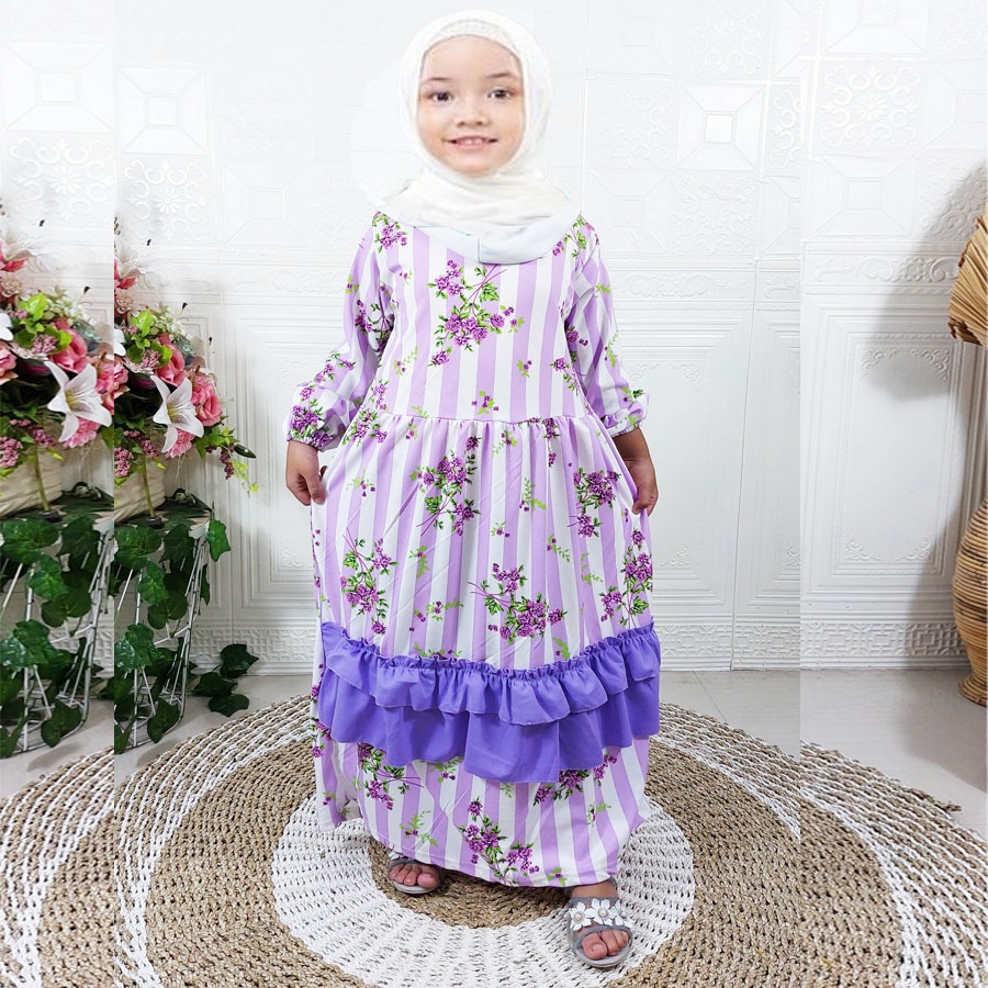 CARLINA BUNGA NEBULLA DRESS 2-12tahun GAMIS ANAK SYARI CANTIK