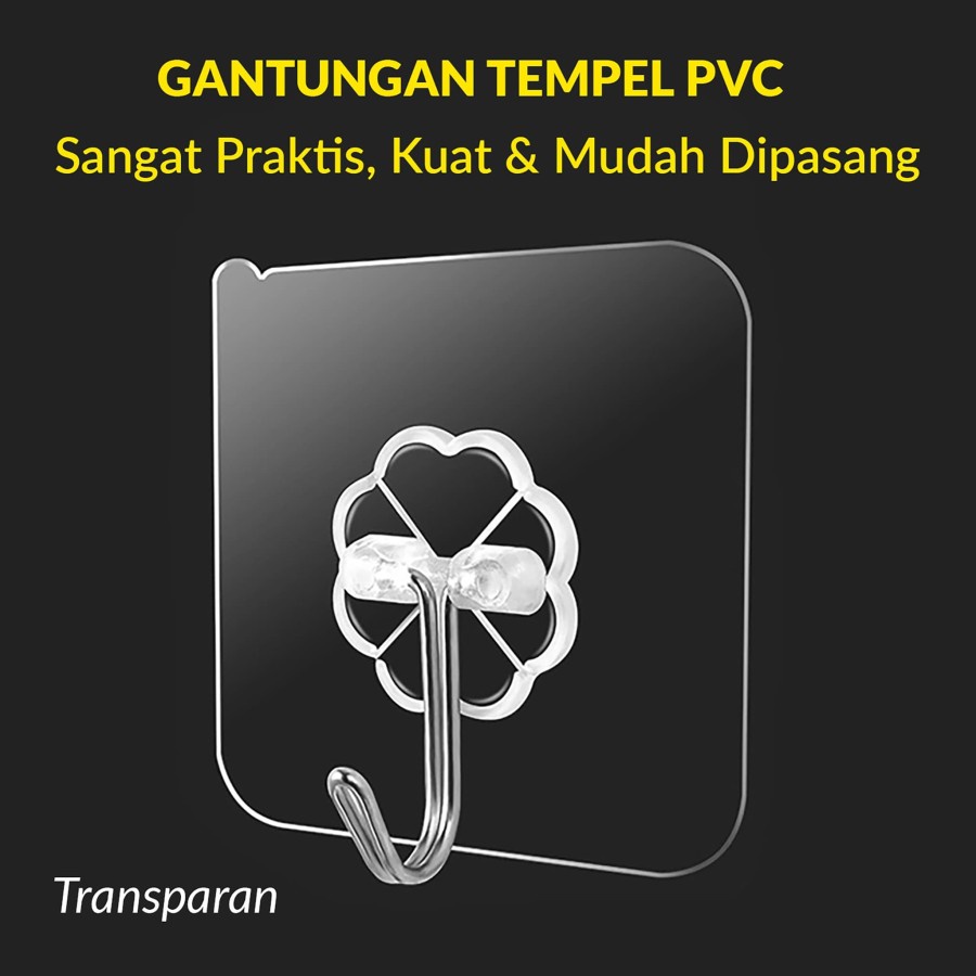 YS Gantungan Tempel PVC Transparan / Hook Tempel Serbaguna Besar Super Kuat COD