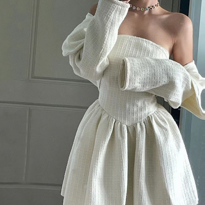 Red Parfum kecil wewangian two-piece wanita 2022 musim gugur baru pinggang tube top dress mantel pendek pelangsing suit