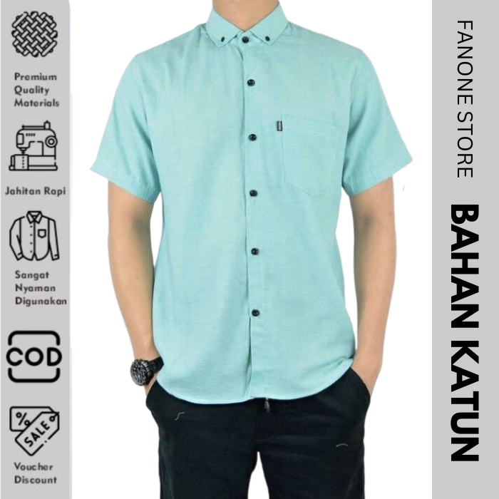 Baju Kemeja Polos Pria Lengan Pendek Hem Tangan Lengan Pendek Bahan Katun Cowok Laki Laki Keren Keki