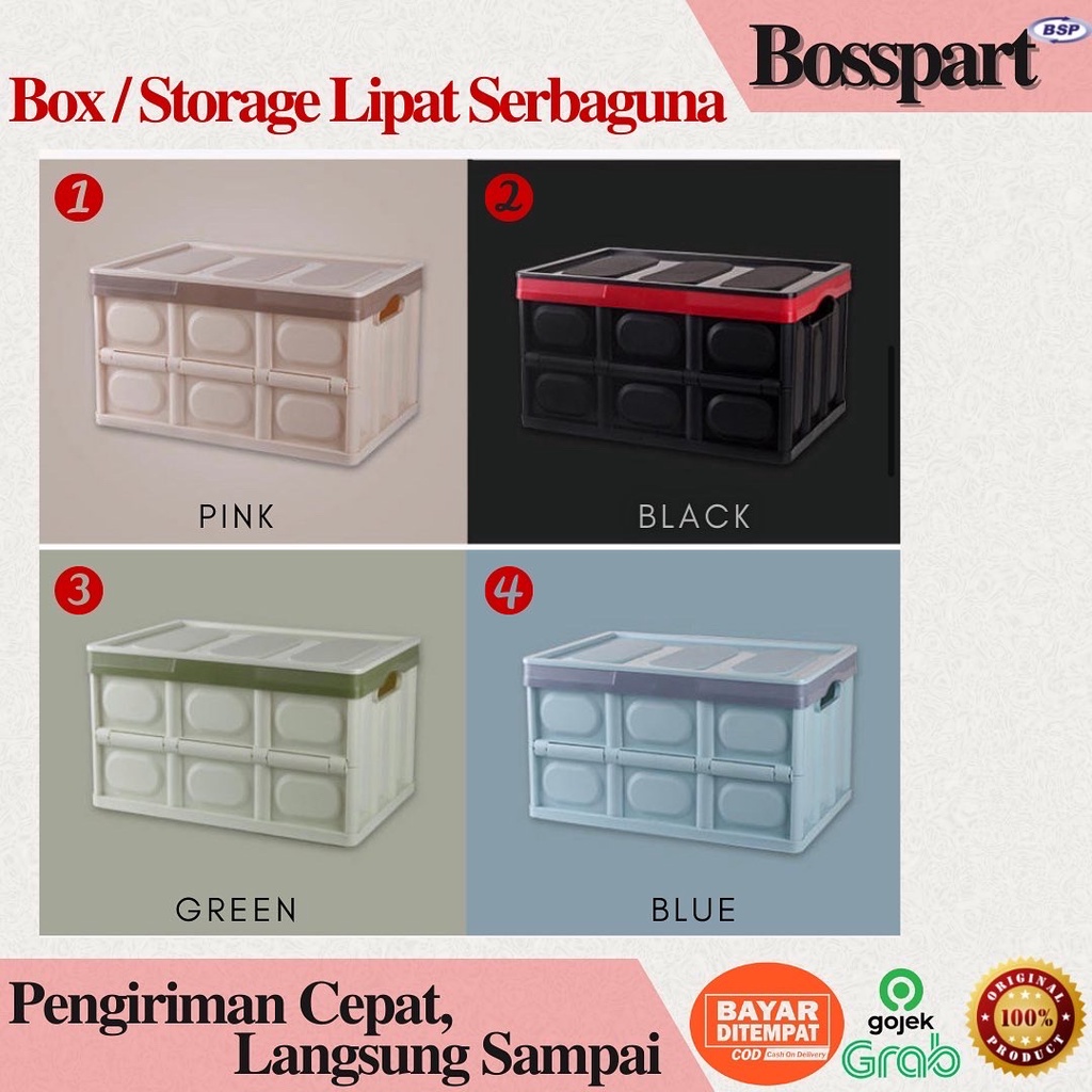 Kotak Penyimpanan Lipat Serbaguna 56L / Heavy Duty Folding Storage Portable Box / Container Tempat Baju / Kotak Keranjang Lipat