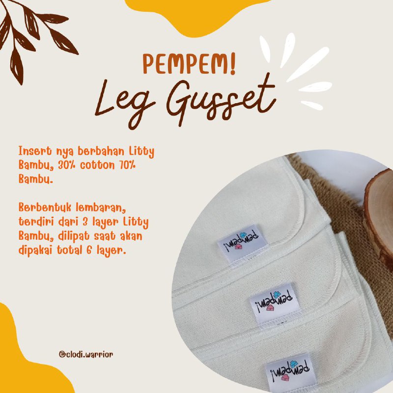 Clodi Pempem Leg Gusset - Popok Bayi Cloudy Clody Cuci Ulang Insert Bambu