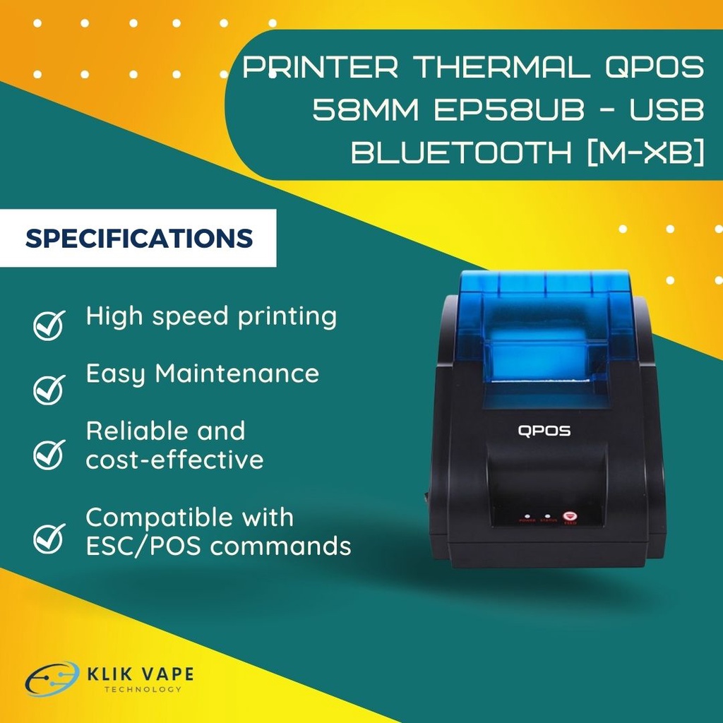 [PROMO 17] Printer Thermal Kasir Cetak Struk Belanja QPOS 58mm EP58UB - USB BLUETOOTH KlikVape