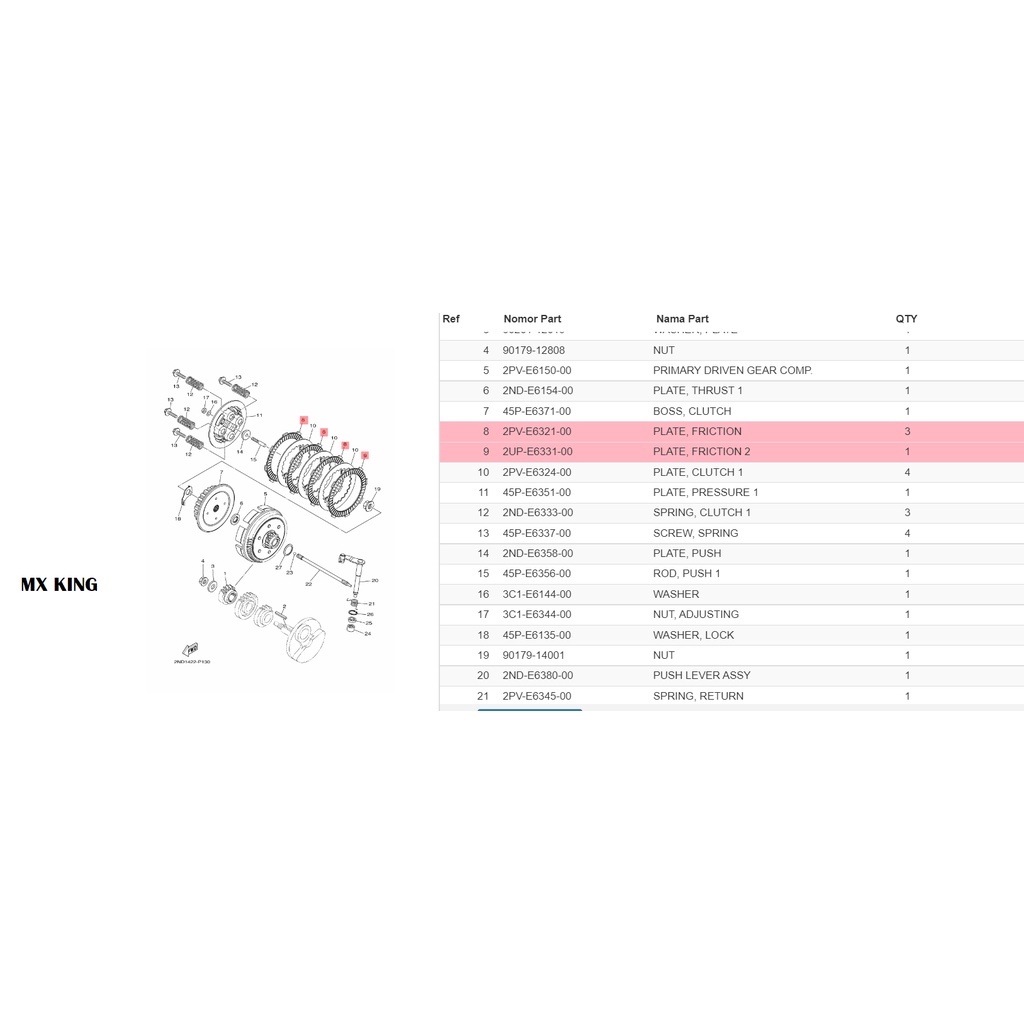 SET 4 PCS KAMPAS KOPLING MX KING 150 ORIGINAL YGP 2PV-E6321 2UP-E6331-00