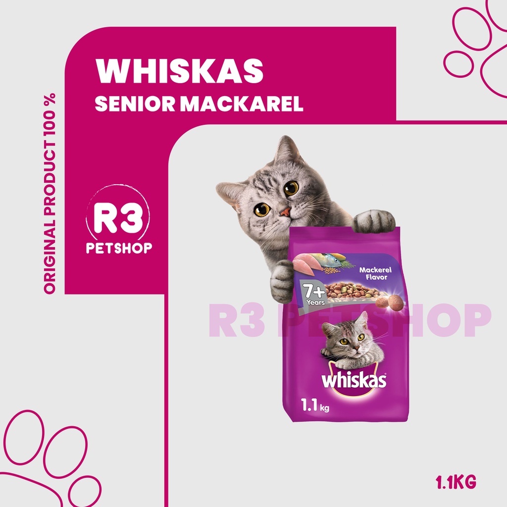 Whiskas 1,1kg Senior 7+ rasa MACKEREL (EKSPEDISI)