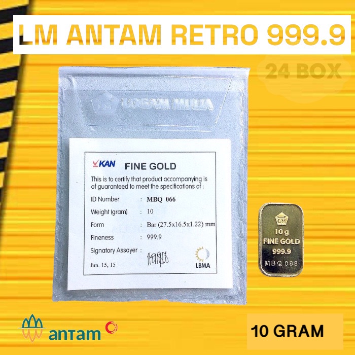LM ANTM RETRO 10 GR BERSERTIFIKAT 999.9 / LOGAM MULIA ANTAM BERDIRI TEGAK KLASIK POTRAIT 10 GRAM