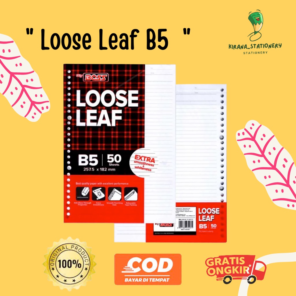 

LOOSE LEAF BIG BOSS A5 100 LEMBAR POLOS KERTAS BINDER UKURAN A5 50 LEMBAR POLOS