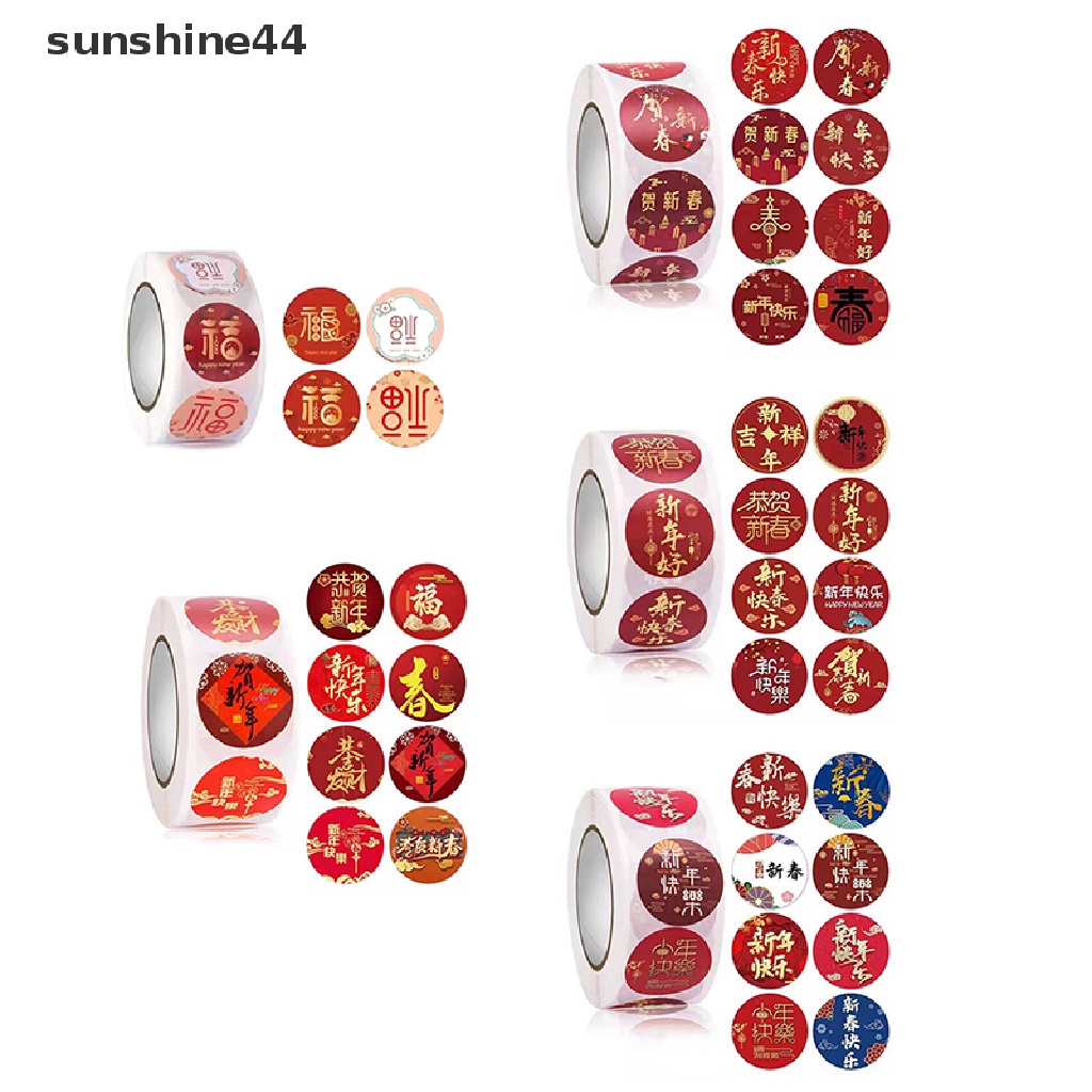 Sunshine 500pcs / roll Stiker Label Tulisan Happy New Year Ukuran 2.5cm Untuk Kemasan Hadiah