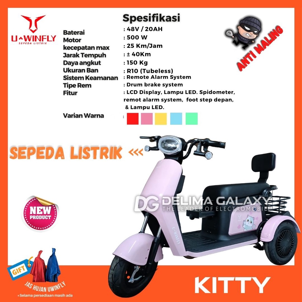 Jual SEPEDA LISTRIK RODA TIGA UWINFLY NEW KITTY / R3 KITTY GARANSI ...