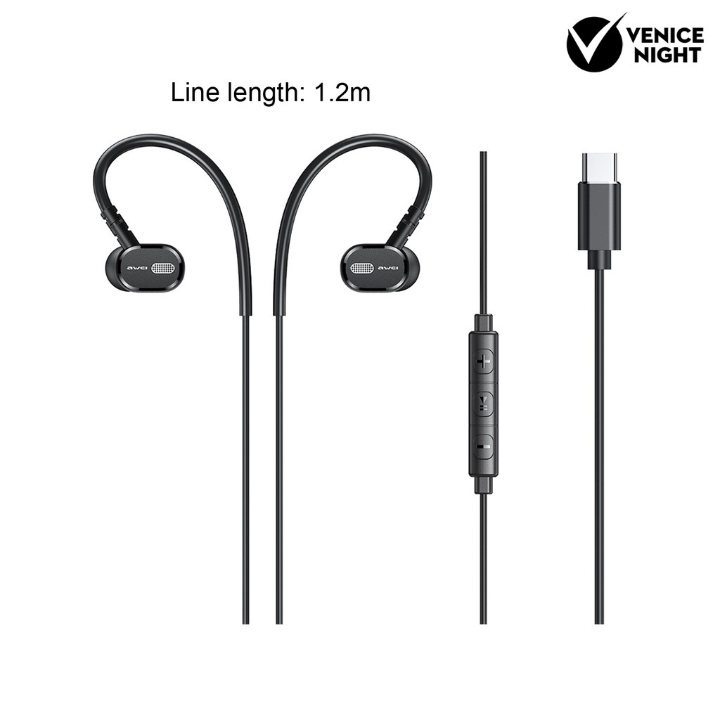 (VNEP) (Berkabel) AWEI TC-6 Earphone Pengurang Kebisingan Ergonomis Mini Stereo In-ear Earbuds dengan Mikrofon untuk Olahraga