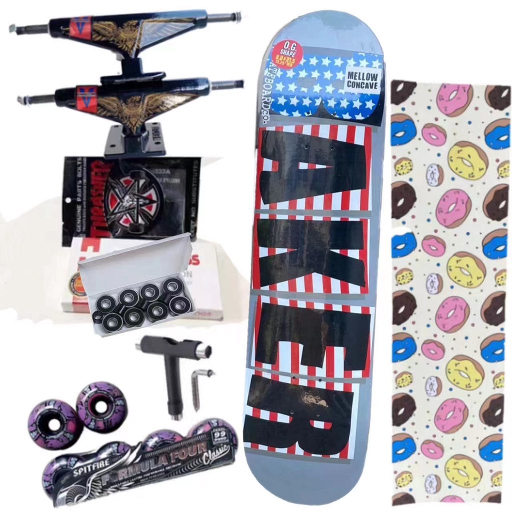 Set Roda skateboard 8 &quot;147&quot; / 5.25 &quot;Dengan grip Tape grizzly