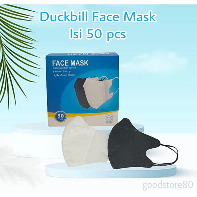 Masker Duckbill Hitam Putih 3 ply Isi 50 pcs