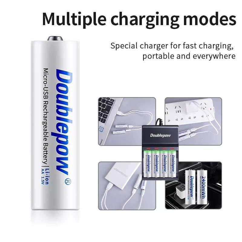 Battery rechargeable AA USB type C baterai isi ulang doublepow 1600 mAh