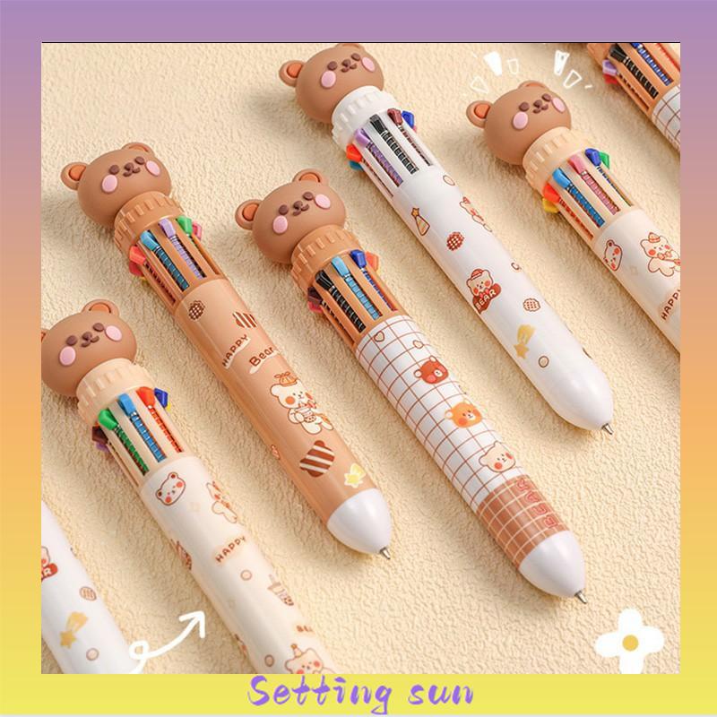 1pc Pulpen Mekanik 10 Warna Warni Rectractable Pen Color Motif Kartun Lucu Bear Grid Kotak Aesthetic Bolpoin Alat Tulis Sekolah TN