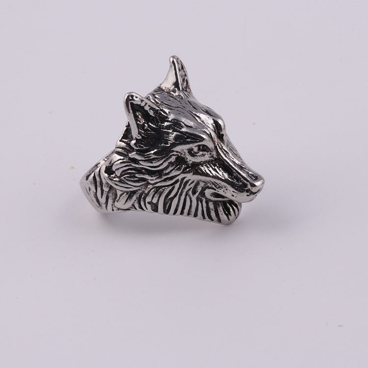 Cincin Bentuk Kepala Serigala Bahan Alloy Gaya Vintage Punk