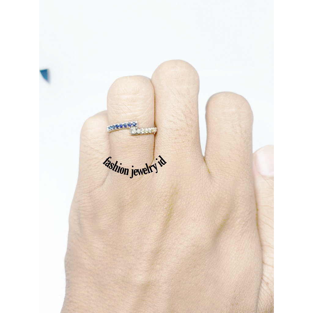 Cincin wanita ring silver berlian mix blue safir asli plus memo sertifikat