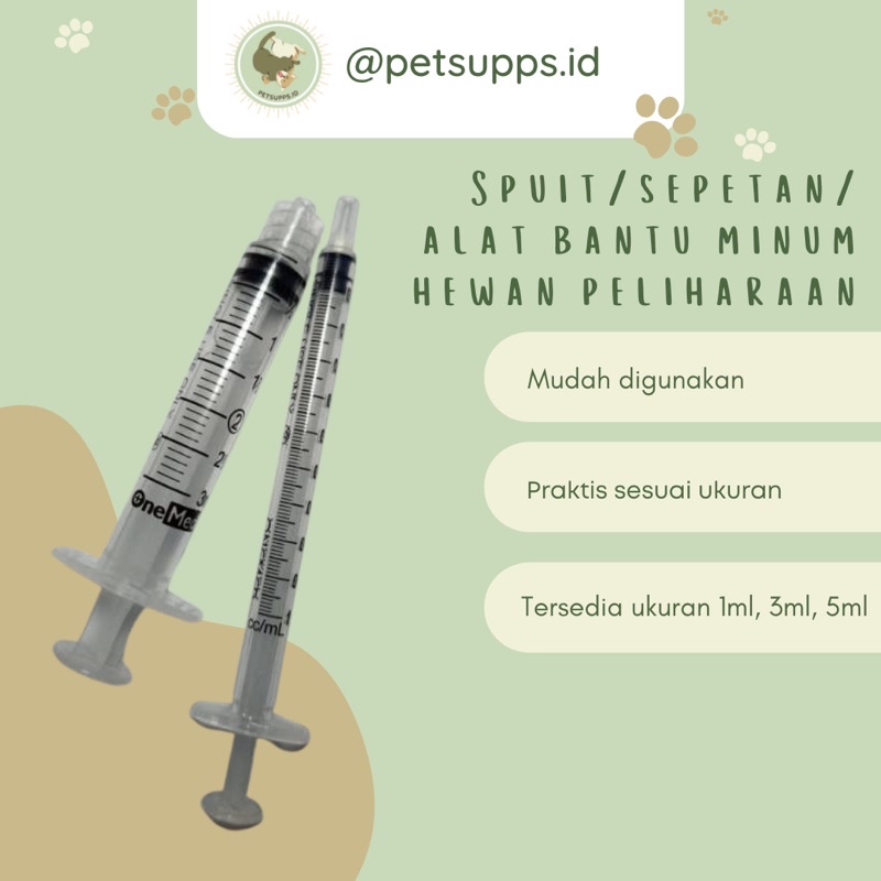 Spuit | Spuid | Sepetan | Spuit alat bantu minum hewan peliharaan | Spuit kucing anjing hamster sugar glider hedghog kelinci | suntikan syringe