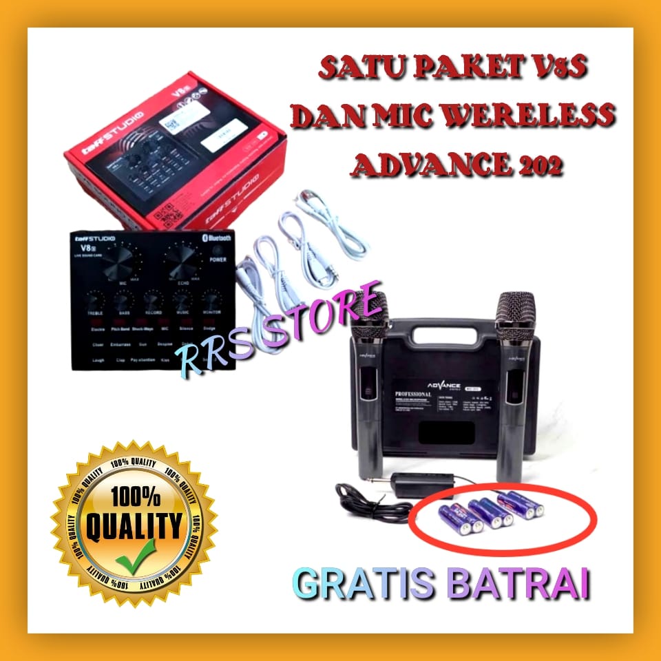 ALAT KAROKE SATU PAKET Mixer mini mic MURAH KUALITAS BAGUS sondcad sonkad Soundcard Broadcast Microphone V8s mic adavance 202 wireless dua mic gratis batrai