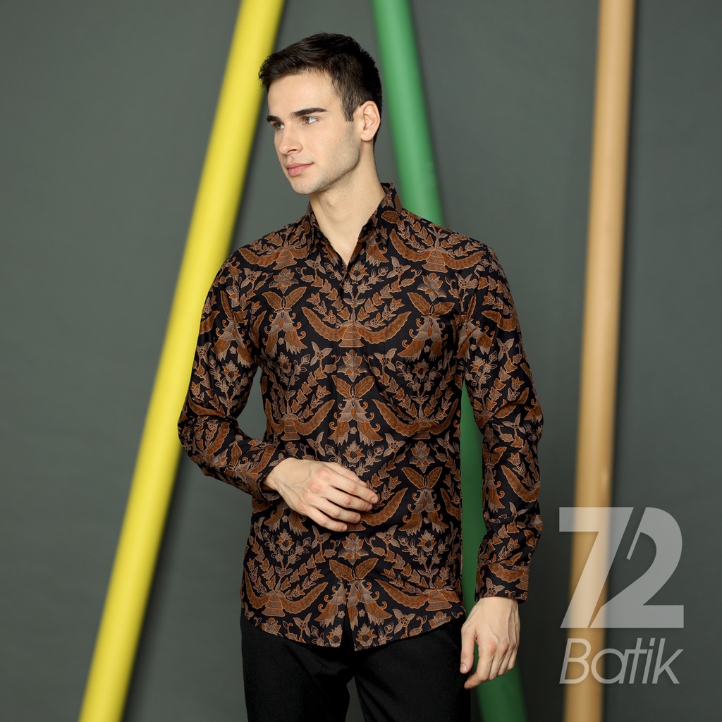 BATIK PRIA LENGAN PANJANG Kemeja Hem Slimfit Premium Warna Hitam 722663 CAP 72 - Baju Kemeja Atasan Pakaian Setelan Batik Pria Cowok Laki Laki Remaja Keluarga Kantor Lengan Panjang Modern Slimfit Slim Fit Premium Kekinian