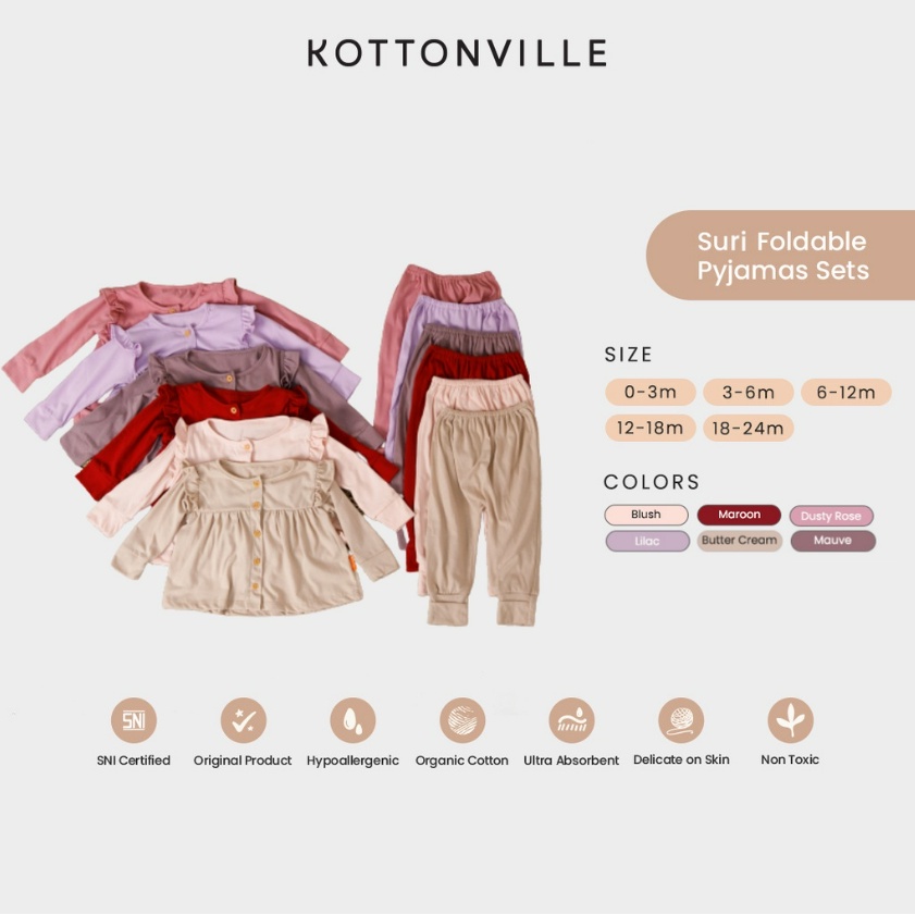 Kottonville Suri Pyjamas Set 0-3 Tahun Piyama Panjang Ruffle CBKS