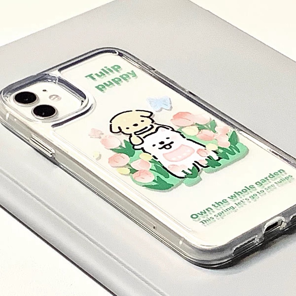 IPHONE Tulip Puppy Soft Case Kompatibel Untuk Iphone14 13 12 11 Pro XS Max XR X8 7 Plus Casing Ponsel Transparan TPU Silikon Shockproof Cover