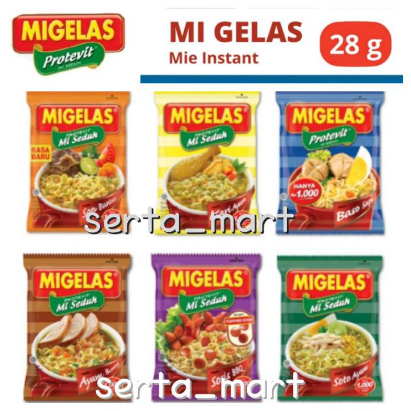 

Migelas Protevit 28gr - Mie Gelas - Mi Instan Sachet Soto / Kari / Ayam Bawang / Goreng