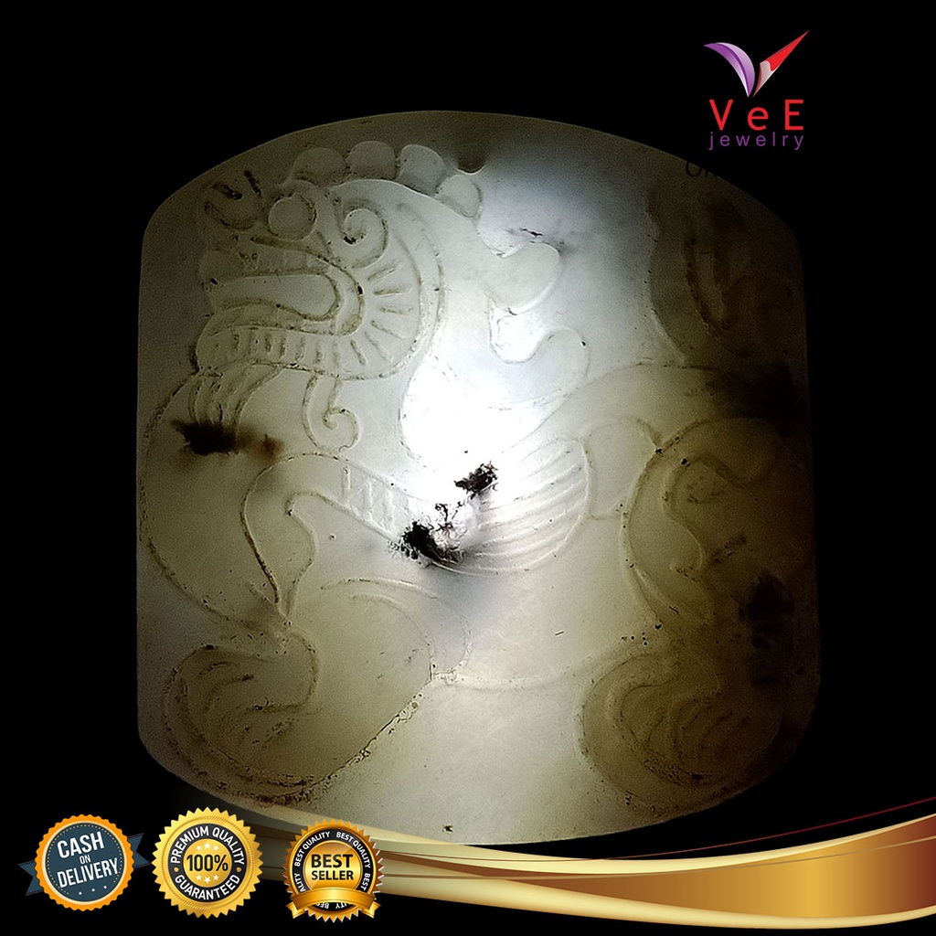 Liontin Batu Giok Burma Asli Natural Ukir Macan Fei Cui Tipe A - Vee Jade Jadeite Barang Antik