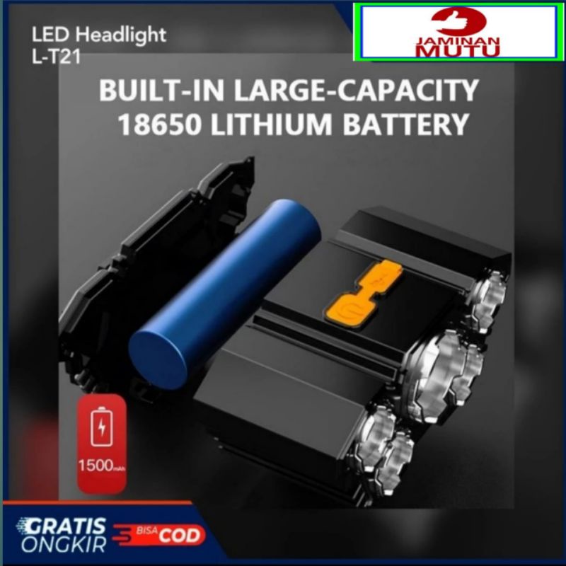 Senter Kepala 50 Watt 5 LED Rechargeable 3 Mode Cahaya - SENTER KEPALA LED USB