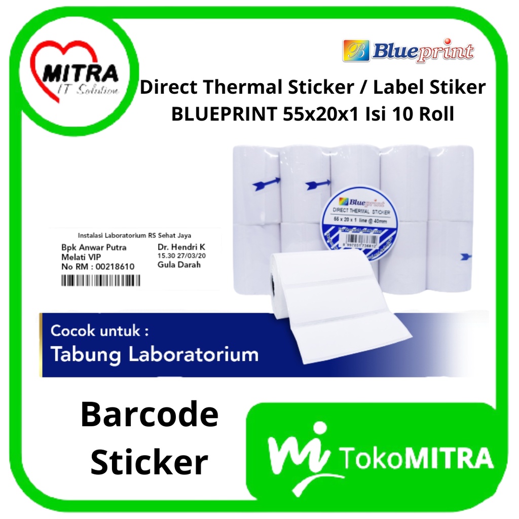 

DIRECT THERMAL STICKER / LABEL STIKER BLUEPRINT 55X20X1 ISI 10 Roll