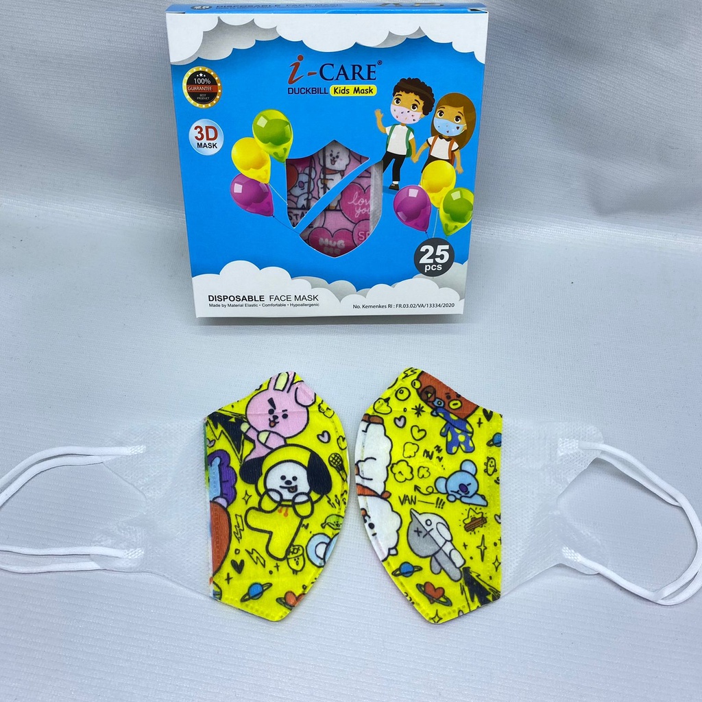 Masker ANAK DUCKBILL 3ply motif kids earloop 3 lapis i-Care