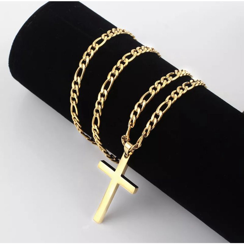 KALUNG SALIB TITANIUM PRIA WANITA GOLD POLOS ANTI KARAT TIDAK LUNTUR